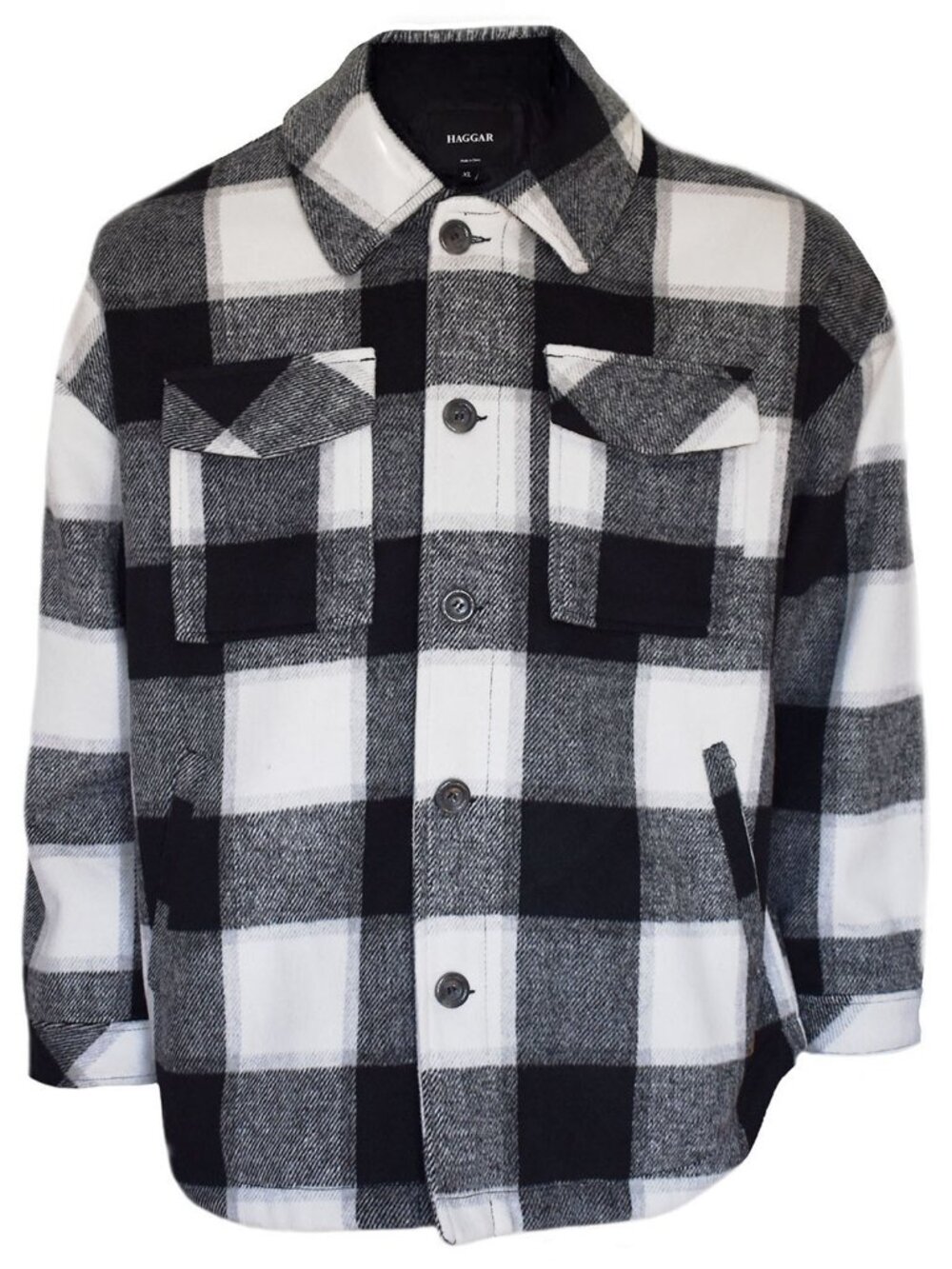 HAGGAR Men’s Utility Shirt Jacket Black Plaid Quilted Lining Shacket Size XL - Picture 3 of 6